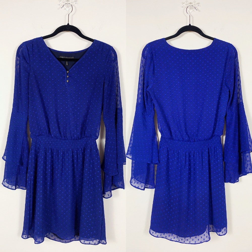 WHBM - Blue Bell Sleeve Plumetis Boho Dress